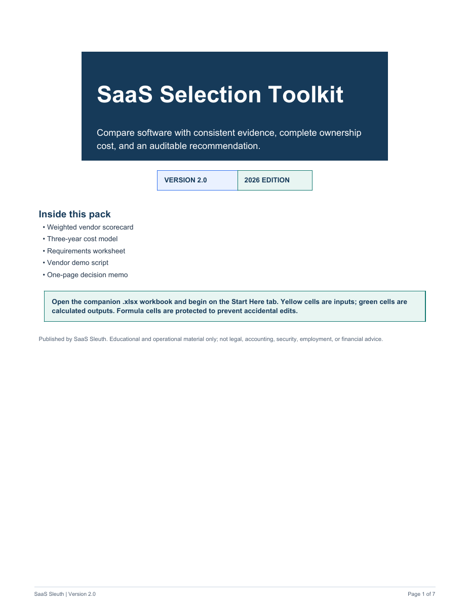 Actual SaaS Selection Toolkit Version 2.0 guide cover